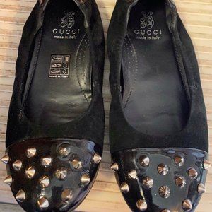 Gucci Black Studded Flats. Size 32